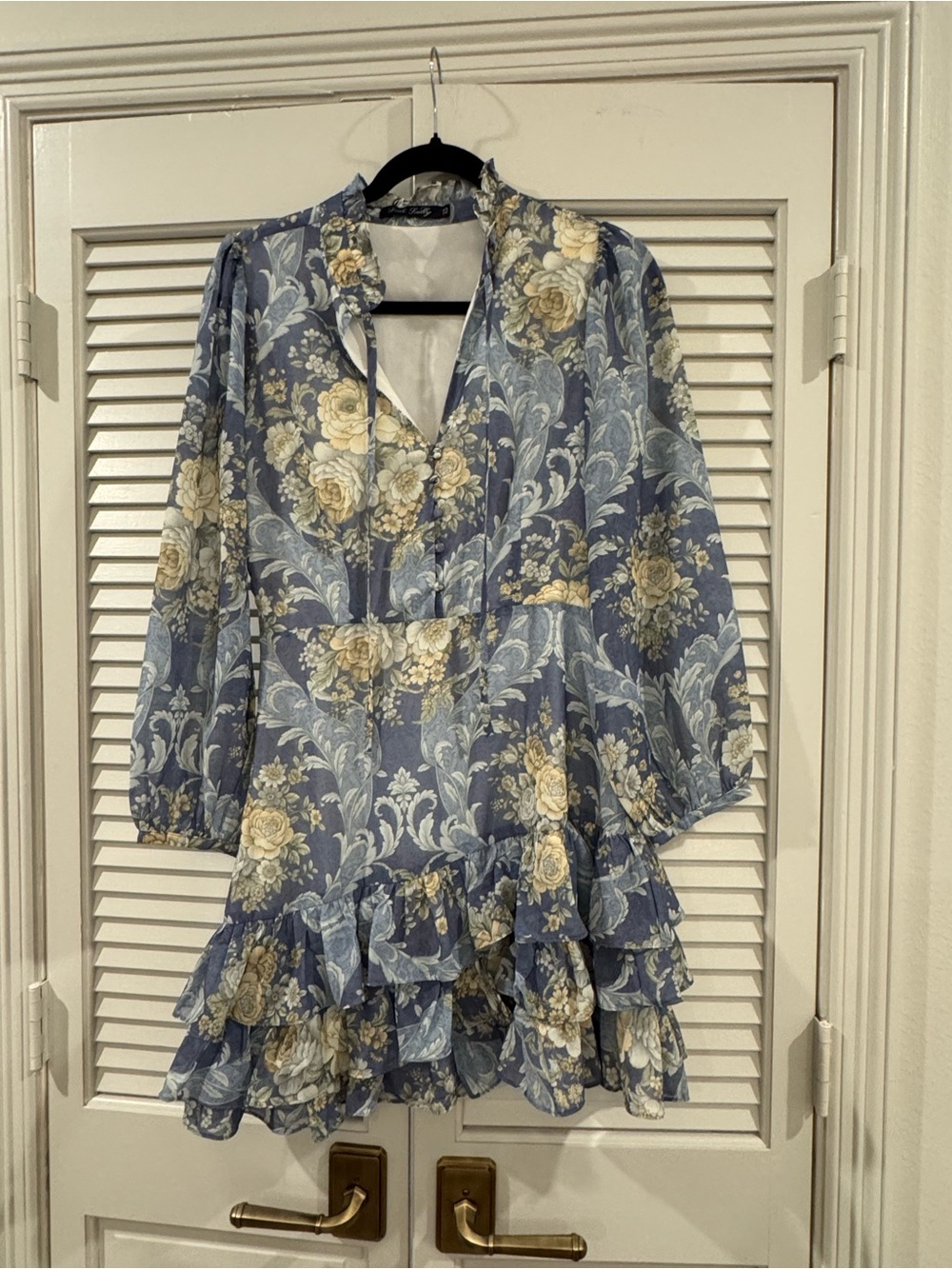 Trish Scully Floral Top in Dusty Blue